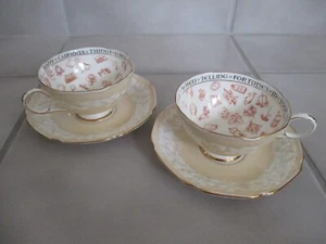 2 Paragon FORTUNE TELLING Tea Cup & Saucer Sets Peach Embossed "Signs & Omens" - Picture 1 of 15