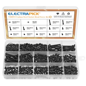 730Pcs M3 Grade Button Head Hex Socket Screw Nut Washers Assortment Kit Set - Picture 1 of 7