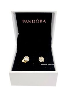 New 100% Authentic PANDORA 14k Gold Sparkling Crown Stud Earrings 268311C01