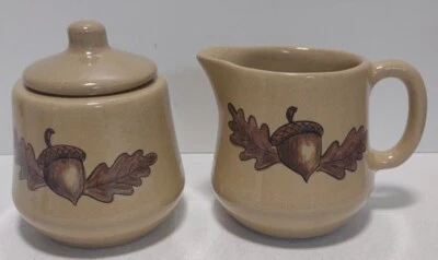 Juego de azucarero y crema de cerámica hecha a mano hoja de bellota diseño de otoño arte firmado Foto 1 de 4