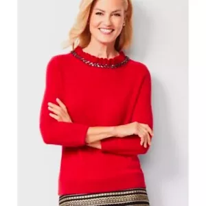 Maglione Talbots RSVP cotone cashmere impreziosito collo arricciato rosso grande - Foto 1 di 8