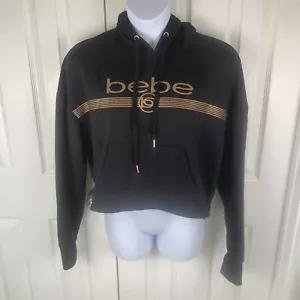 Bebe Sport Sweatshirt Women’s Size XL Black Hoodie Pullover Gold BEBE LOGO - Picture 1 of 9