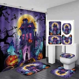 Halloween Haunted House Shower Curtain 4 Pc Set new - Picture 1 of 7