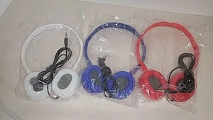 3 pares de nuevos auriculares con cable para niños niños - rojo, blanco y azul - Imagen 1 de 3