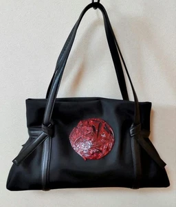 Kenzo Carp And Bamboo Motif Nylon Leather Bag Japanese Patternblack Limited Edit - Picture 1 of 5