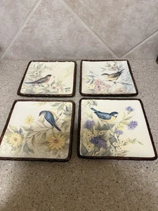 Somerset Song by Susan Winget Birds and Flowers Plates 7" Set of 4 - Picture 1 of 7