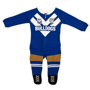 CANTERBURY BULLDOGS TEAM LOGO LONG SLEEVE FULL FOOTY SUIT FOOTYSUIT BABY TODDLER - Picture 1 of 4