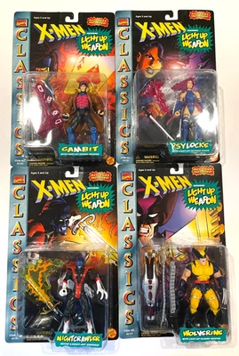 4 figuras iluminadas clásicas de ToyBiz X-Men Wolverine Nightcrawler Gambito Psylocke Foto 1 de 4