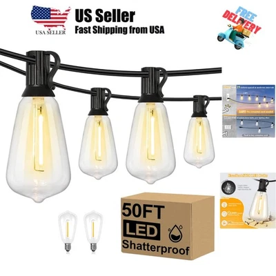 50FT Outdoor String Lights Waterproof, 2700K Bright LED Patio Lights with 27 ... - Image 1 of 4