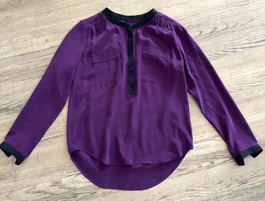 Blusa 7 For All Mankind Mujer Púrpura 100% Seda Botón Mangas Largas Talla Mediana - Imagen 1 de 11