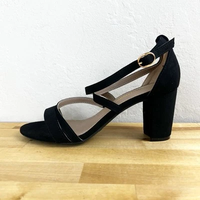 Sandalias de tacón alto Dream Pairs con tiras 8,5 negras gamuza punta abierta Madison Foto 1 de 4