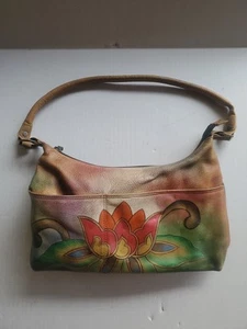 Anuschka Bag Tote Purse Hand Painted Floral Leather Shoulder Flower  - Picture 1 of 12