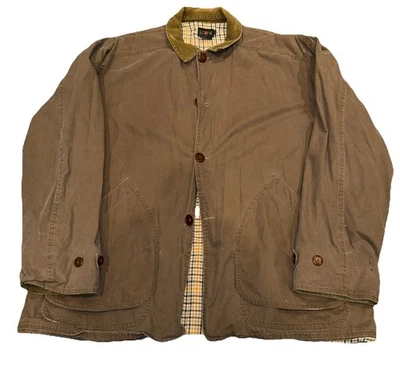 J Crew Red Oarsman Jacket Chore Barn Coat Plaid Lined Brown Corduroy Trim XL - Image 1 of 4