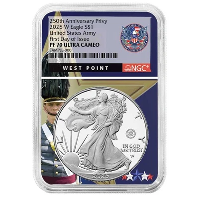 2025-W Prueba $1 American Silver Eagle Ejército Privado NGC PF70UC FDI West Point Core Foto 1 de 3