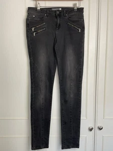 Neuwertige Samt Biker Jeans Gr. 10L schwarz Skinny Stretch Reißverschlusstaschen Denim Stretch - Bild 1 von 8