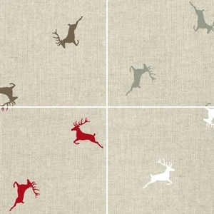 Cotton Rich Linen Look Fabric Leaping Stags Deer Upholstery 140cm Wide - Picture 1 of 3