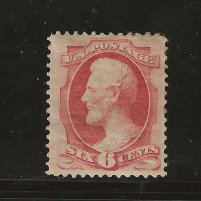 US Scott #148 mint hinged 1870 6c carmine Lincoln bank note, gum stained from - Image 1 of 2