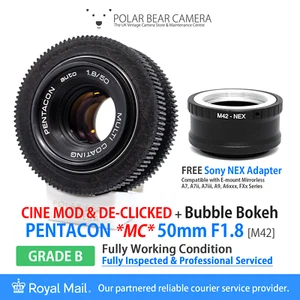 ⭐REPARADO⭐ PENTACON 50mm F1.8 CINE MOD DE-CLICK+Sony E-Mount NEX Adapt [GRADO B] - Imagen 1 de 12