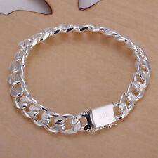 Link Chain Bangle Bracelet Bridal Jewelry 925 Silver Men's Women Italian 10Mm