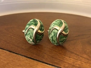 VINTAGE 1960'S MODERNIST ART GLASS CUFFLINKS BY SWANK - Picture 1 of 2