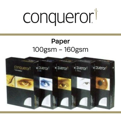 New Conqueror A4 100-160gsm Premium Paper Packs of 25, 6 Colours, 5 Textures