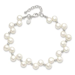 925 Sterling Silver Freshwater Cultured Button Pearl Chain Bracelet - Picture 1 of 12