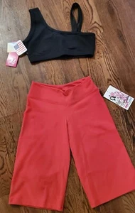 KOS USA Ladies Yoga Fitness Top And Bottom Set Medium . RED BLACK - Picture 1 of 7
