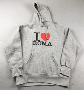 I Love Roma Hoodie Adult XL Gray Long Sleeves Pullover Hooded Sweatshirt NWT * - Picture 1 of 12