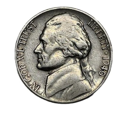 1940 Jefferson Nickel 5 Cent Piece Average Circulated 5c US Coin Collectible - Image 1 of 3