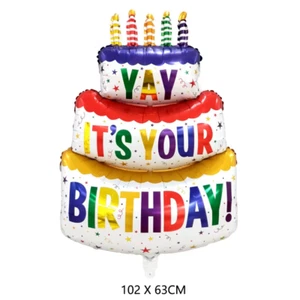 Large Birthday Three Layer Cake Candle Stripe Polka Dot Foil Balloons Birthday P - Picture 1 of 12