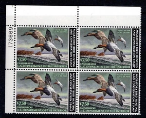 USA Federal Duck Stamp- Sc #RW49 Plate Block $7.50 Canvasbacks OG & NH, XF - Picture 1 of 1