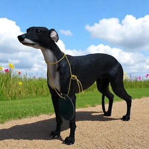 Dog Figurine Black Greyhound Dog Figurine Greyhound Dog Statue 18cm Length - Picture 1 of 3