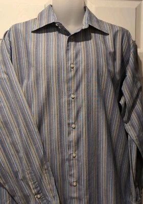Camisa de Vestir Giorgio Brutini Deportiva De Colección Puño Francés Manga Larga Azul Rayas Talla XL Foto 1 de 4