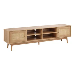 Oikiture TV Stand Cabinet Entertainment Unit 180cm Rattan Doors Oak - Picture 1 of 10