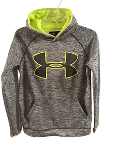 Under Armour Kids' Gray Neon Yellow ColdGear Loose Fit Hoodie Size Youth Large - Picture 1 of 4