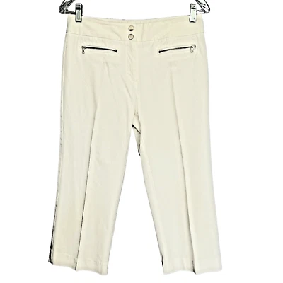 Pantalones Alfani Talla 6P Blanco Capri Recortados Bolsillos con Cremallera Elásticos Botones Cremallera Foto 1 de 4