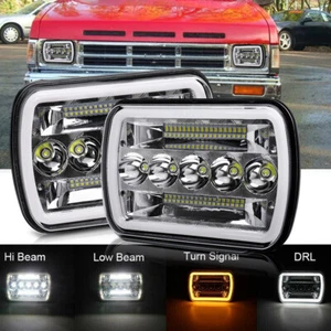 Pair LED Hi/Low Sealed Beam 7x6 Headlight Crystal Clear for 90-97 Nissan Pickup - Picture 1 of 11