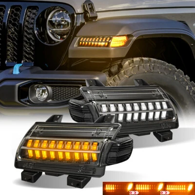 Luz de señal de giro LED ámbar para guardabarros de 2 piezas para Jeep Wrangler Sport 2018-2025 JL Foto 1 de 4
