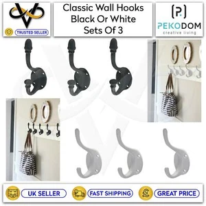 3 x Classic Wall Hook Cast Iron Hat & Coat Hooks Hanging Pegs Coat Hook - Picture 1 of 3