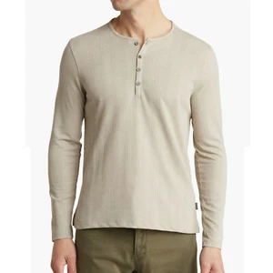 John Varvatos Men's Long Sleeve Richard Waffle 4 Button Crew Henley Shirt Almond - Picture 1 of 5
