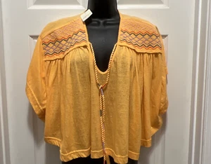 NWT Free People S Market Embroidered Boho T-Shirt Short Sleeve V-Neck Top Orange - Picture 1 of 10