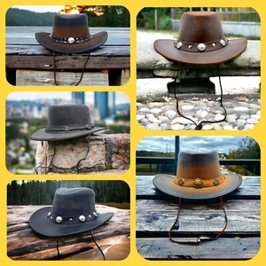 Kids Children Cowboy Hat Australian Western Style 100% Leather Outfit vintage - Picture 1 of 26