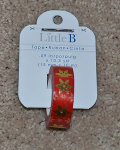 Little B Red with Gold Snowflakes Washi Tape .59 in x 103. yd - Picture 1 of 3