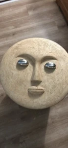 Vintage Modernist Moon Face Plaster Large Round Plaque Sculpture Art - Picture 1 of 5