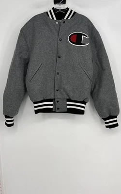Champion Womens Gray Wool Blend Long Sleeve Snap Front Varsity Jacket Size M - Image 1 of 4
