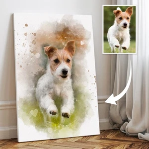 Pet Watercolour Portrait Custom Dog Cat Horse Art From Photo Framed Print Canvas - Picture 1 of 9