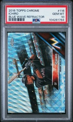 2016 TOPPS CHROME BLUE WAVE REFRACTOR #116 ICHIRO 13/75 PSA 10 - Image 1 of 2