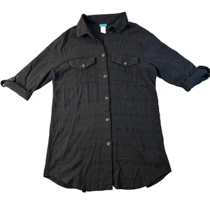 Abito donna Dotti manica 3/4 camicia copricostume nuoto nero taglia S bottoni bambù - Foto 1 di 10