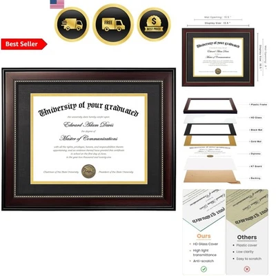 Marco Diploma 11x14 Pared Mesa Certificado Soporte con Vidrio de Alta Definición Foto 1 de 4