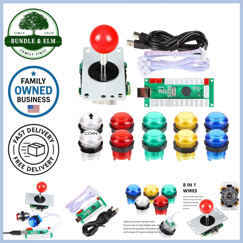 EG Starts Zero Delay USB Encoder to PC Games Red Joystick 10x LED Illuminated